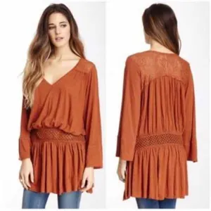 Free People Moonlight Romantic Tunic Rust Copper‎ Size Medium thumbnail 2