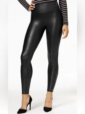 Spanx Women’s Faux Leather Leggings Metallic Black Medium Shapewear thumbnail 4