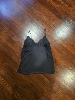 H&M Black Lace-Trim Silk-Look Camisole thumbnail 4