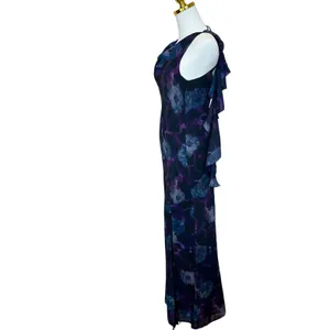 Rotate Purple Chiffon Slip Maxi Dress SIZE 2 Ruffle Formal Party Watercolor $430 thumbnail 10