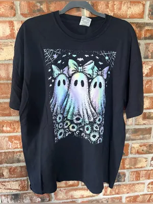 Comfort Colors Black Tee with Pastel Iridescent Ghosts thumbnail 1
