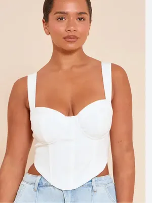 PrettyLittleThing Shape White Woven Corset Crop Top thumbnail 2