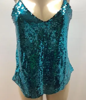 Modern Attraction Size Medium Sequin Teal Cami Top With Adjustable Straps. New Blue thumbnail 2