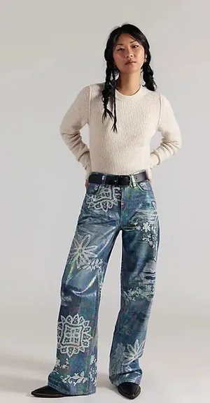 Free People We The Free Tinsley Printed High-Rise Illusions Jeans Sz.27 NWT thumbnail 1