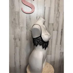 Black Lace Bralette Sheer Festival Crop Top / Lingerie Layering Small thumbnail 2