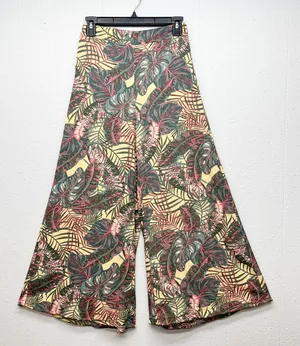 Pull On Wide Leg Cropped Floral Pants Womens Small Beachy Boho Tropical thumbnail 1