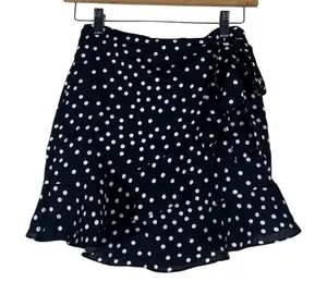 Princess Polly Wrap Polka Dot Mini Skirt Black Ruffle Retro Feminine Size 2 thumbnail 1