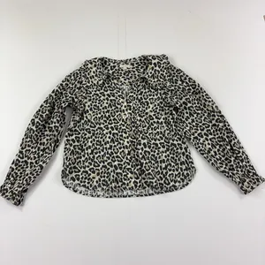Pilcro Anthropologie Blouse Womens XS Beige Leopard Long Sleeve Ruffle Top thumbnail 2