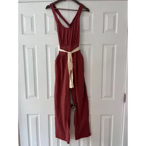 Free People Beach Burnt Henna Cotton‎ Angel Open Back Wide Leg Jumpsuit XS New thumbnail 3