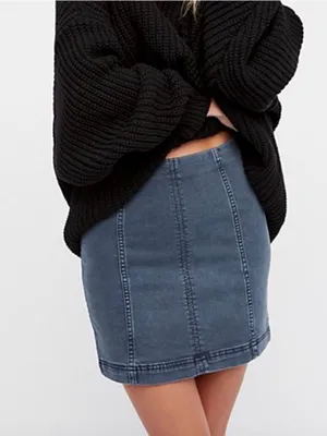 Free People Modern Fem Westminster Blue Denim Mini Skirt Coastal Cowgirl Classic thumbnail 6