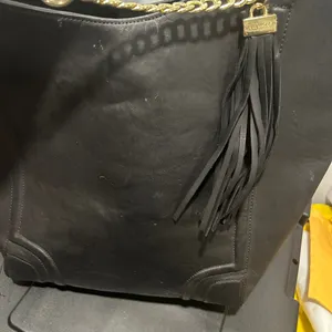 Black Faux Leather Tote Bag with Gold Accents thumbnail 10