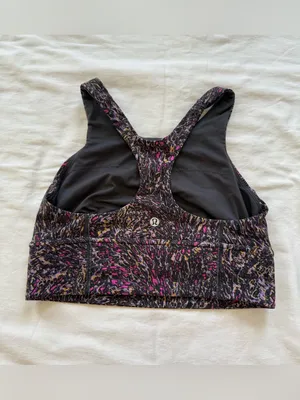 Lululemon Racerback‎ Sports Bra Size 8 Abstract Print Pink Black Yoga thumbnail 2