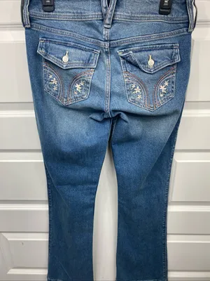 Hollister Ultra Low Rise Boot Embroidered Floral Pockets Jeans Retro 6L W28 Long thumbnail 4