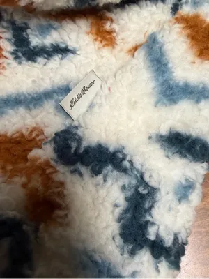 Eddie Bauer Plush Fleece 1/4 zip pullover Jacket Cream Blue, Brown Pink print XL thumbnail 4