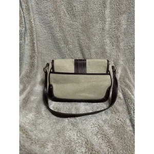 Etienne Aigner Purse~ Beige Linen Blend~Burgundy Trim~Snap Close Gold Hardware thumbnail 2
