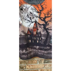 Onque Casuals Halloween Top Beaded Size Small Haunted House Moon thumbnail 4