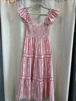 Blu Pepper Stripe Floral Pattern Smocked Tiered Midi Dress Last One Size Small thumbnail 10