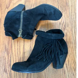 Sam Edelman Louie Black Suede Fringe Ankle Boots 6.5M Western Booties thumbnail 3