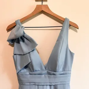 Mac Duggal Blue Sleeveless V Neck Bow Detail Mermaid Gown Size 2 thumbnail 6
