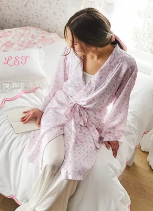 LoveShackFancy Floral Trellis Silky Robe Pink Sash Belt Pockets Small Medium NEW thumbnail 1