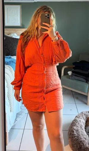 Orange, free people mini dress with a tie around the waist thumbnail 1