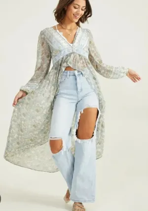 Altar'd State Chiffon Kimono Dress Open Front Boho Bohemian Cottage Fairy Sz XS thumbnail 1