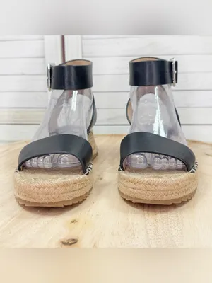 Antonio Melani Ankle Strap Espadrille Platform Leather Sandals Black 7.5 thumbnail 2