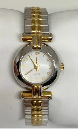 Women’s quartz analog watch silver gold tone 23mm stretch band running thumbnail 1