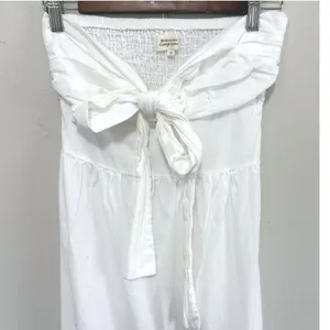 Mercedes Campuzano Women's Boho White Smocked Tie Front Tiered Maxi Dress XS thumbnail 3