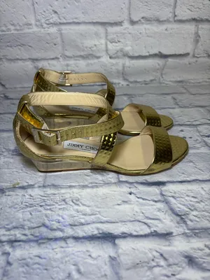 Jimmy Choo Gold Size 37 Slingback Sandals Quiet Luxury Snakeskin Leather Finish thumbnail 3