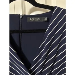 Lauren Ralph Lauren Navy And White Striped Jersey Midi Dress W 3/4 Sleeve Sz 4 thumbnail 2