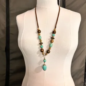 Vintage Single Strand Women's Necklace Beaded Bohemian Handmade Turquoise Retro thumbnail 2