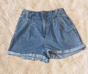 Love Tree Denim Size L High Rise Pleated Cuffed Mom Shorts 100% Cotton thumbnail 1