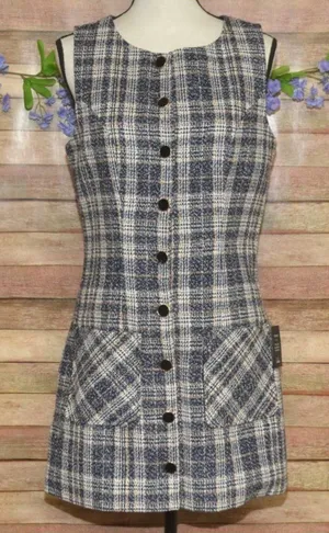 NWT Lulus Posh Arrival Blue Multi Plaid Tweed Mini Dress Size M Academia Preppy thumbnail 1