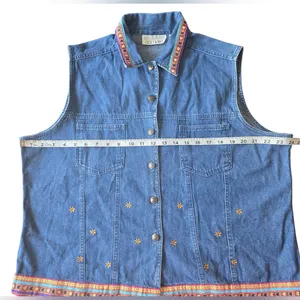 Casey & Max Embroidered Denim 100% Cotton Vest with Colorful Trim‎ Size XL thumbnail 5