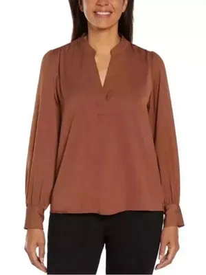 Banana‎ Republic Rust Brown V-Neck Long Sleeve Blouse thumbnail 1
