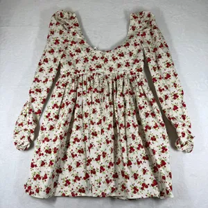 ASOS Design Floral Puff Sleeve Babydoll Mini Dress White Red Rose US 8 NEW thumbnail 11