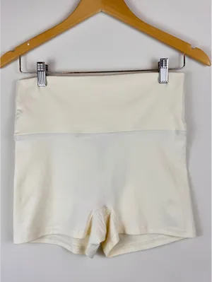 Edikted Foldover Micro Shorts Yellow Cream Cotton Stretch Y2K Size Small NWT thumbnail 3