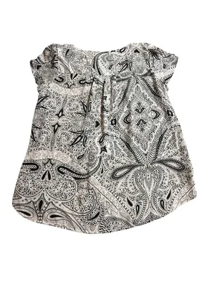 LOFT Black White Paisley Short Sleeve Blouse Top M thumbnail 4