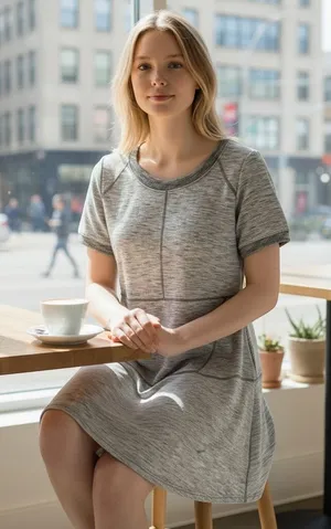 Athleta Gray Space Dye Short Sleeve Zip Back A-Line Knit Dress XL thumbnail 1
