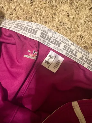 Under Armour Heat Gear Magenta Athletic Shorts with White Trim 💛💚 thumbnail 3
