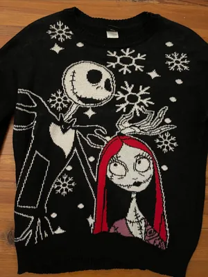 Disney Nightmare Before Christmas Jack Sally Sweater Unisex Medium Black Knit thumbnail 7