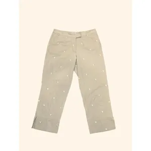 Lizgolf Cathren Cropped Pants‎ Women's 4 Khaki Floral Embroidered Cotton thumbnail 2
