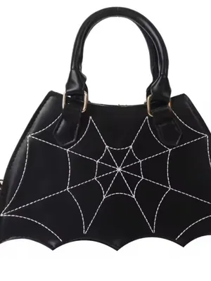 Black Spiderweb Stitch Bat-Shaped Handbag - Women Bags thumbnail 6