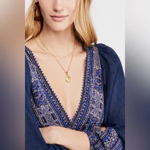 Free People My Love Mini Navy Paisley V-Neck Long Sleeve Tiered Dress Medium thumbnail 2