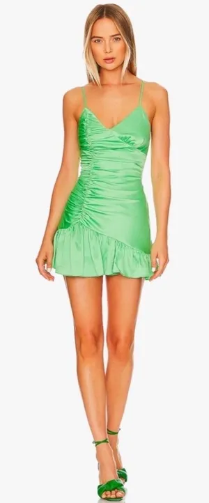 MAJORELLE Melville Ruched Satin Mini Dress Green Size Small NWOT‎ thumbnail 1