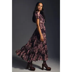 NWT by Anthropologie The Somerset Maxi in Crimson Print Chiffon Edition Dress XS thumbnail 3
