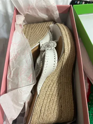 Jack Rogers White Braided Espadrille Wedge Sandals with Rosette thumbnail 3