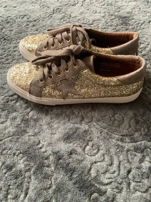 Not Rated Gold Glitter Sneakers with Taupe Accents thumbnail 4