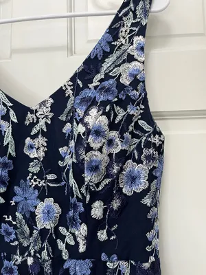 Alex Evenings Navy Floral Embroidered V-Neck Midi Dress - Size 10 thumbnail 8